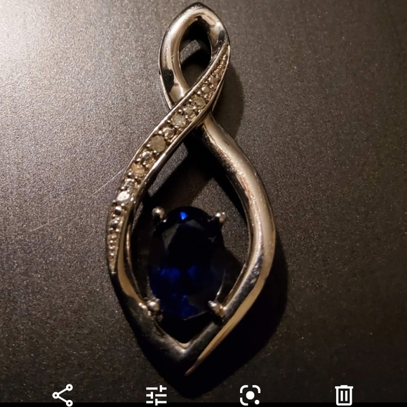 Blue Sapphire and White Sapphire Miabella Pendant Necklace Solid Silver Chain - Picture 9 of 14